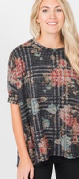 BOXY SWEATER TEE HOUNDSTOOTH FLORAL - Picture 2 of 3